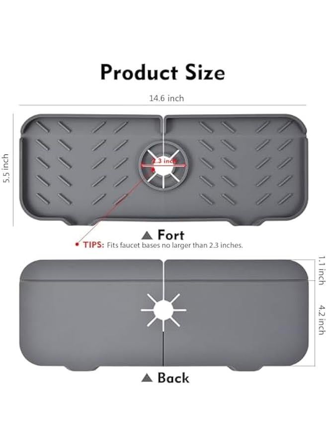 HOOKOR Silicone Faucet Mat for Kitchen, Sink Splash Guard, Bathroom Faucet Water Catcher Mat, Sink Draining Pad Behind Faucet, Keep Drying Kitchen Accessories, 14.6 x 5.5 (Grey) - Image 2