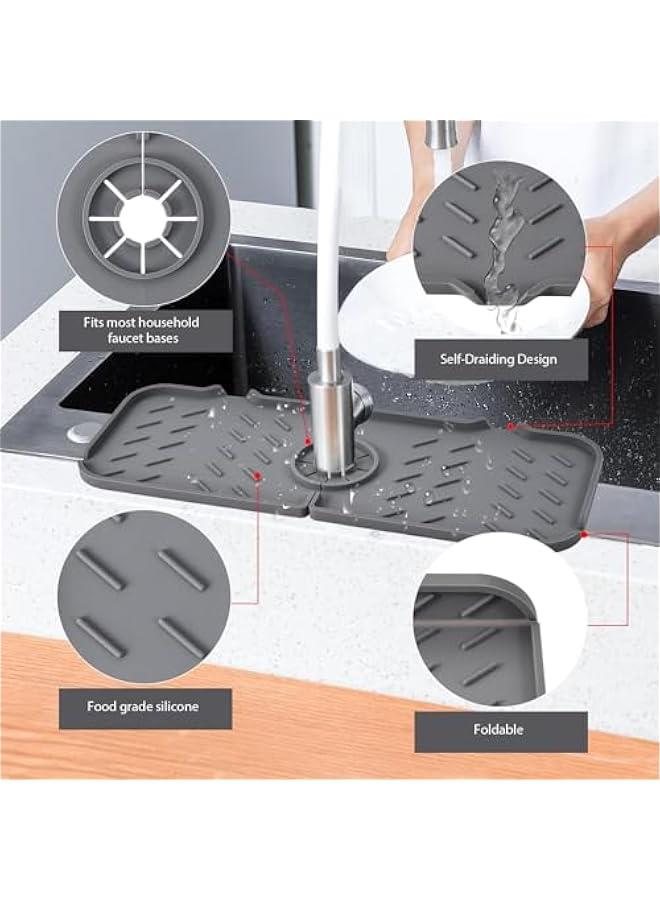 HOOKOR Silicone Faucet Mat for Kitchen, Sink Splash Guard, Bathroom Faucet Water Catcher Mat, Sink Draining Pad Behind Faucet, Keep Drying Kitchen Accessories, 14.6 x 5.5 (Grey) - Image 3