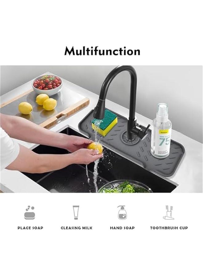 HOOKOR Silicone Faucet Mat for Kitchen, Sink Splash Guard, Bathroom Faucet Water Catcher Mat, Sink Draining Pad Behind Faucet, Keep Drying Kitchen Accessories, 14.6 x 5.5 (Grey) - Image 5
