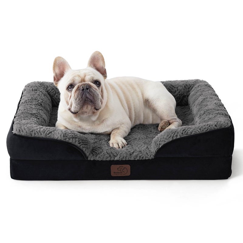 Bedsure Orthopedic Dog Bed Medium Size Dogs Washable Medium Dog Cat Bed Waterproof Comfort Pet Couch Sofa with Washable Removable Cover Pets Bed with Nonskid Bottom PlushBlack 28