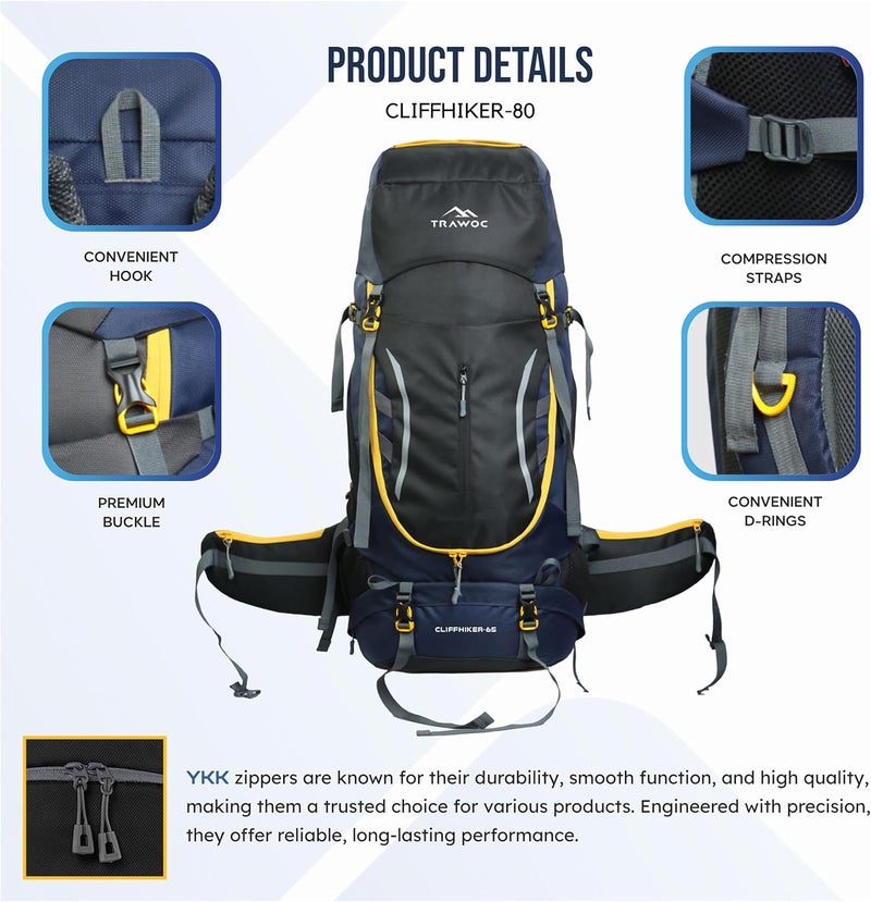 TRAWOC CLIFFHIKER 65L Internal Frame Backpack - Image 2