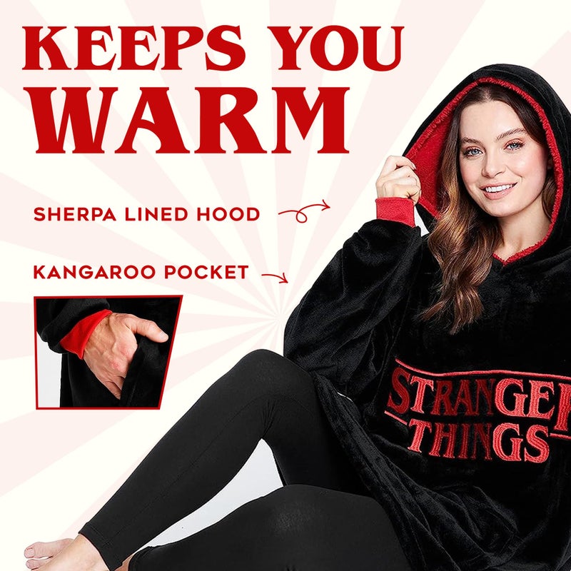Stranger Things Hoodie Oversized Poncho for Adults Teenagers - Warm Fleece Blanket Hoodie Official Merchandise - Image 5