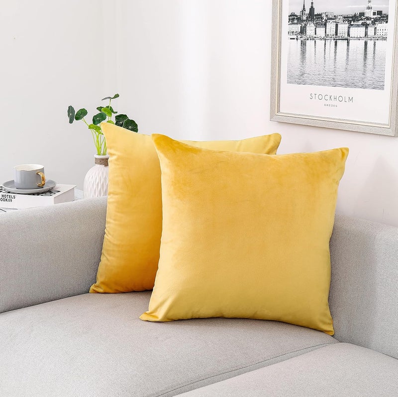 NiNi ALL Decorative Throw Pillow Covers Velvet 26x26 Inch Pack of 2 Yellow Cushion Covers Soft for Couch Sofa Bedroom Living Room Outdoor - Image 1