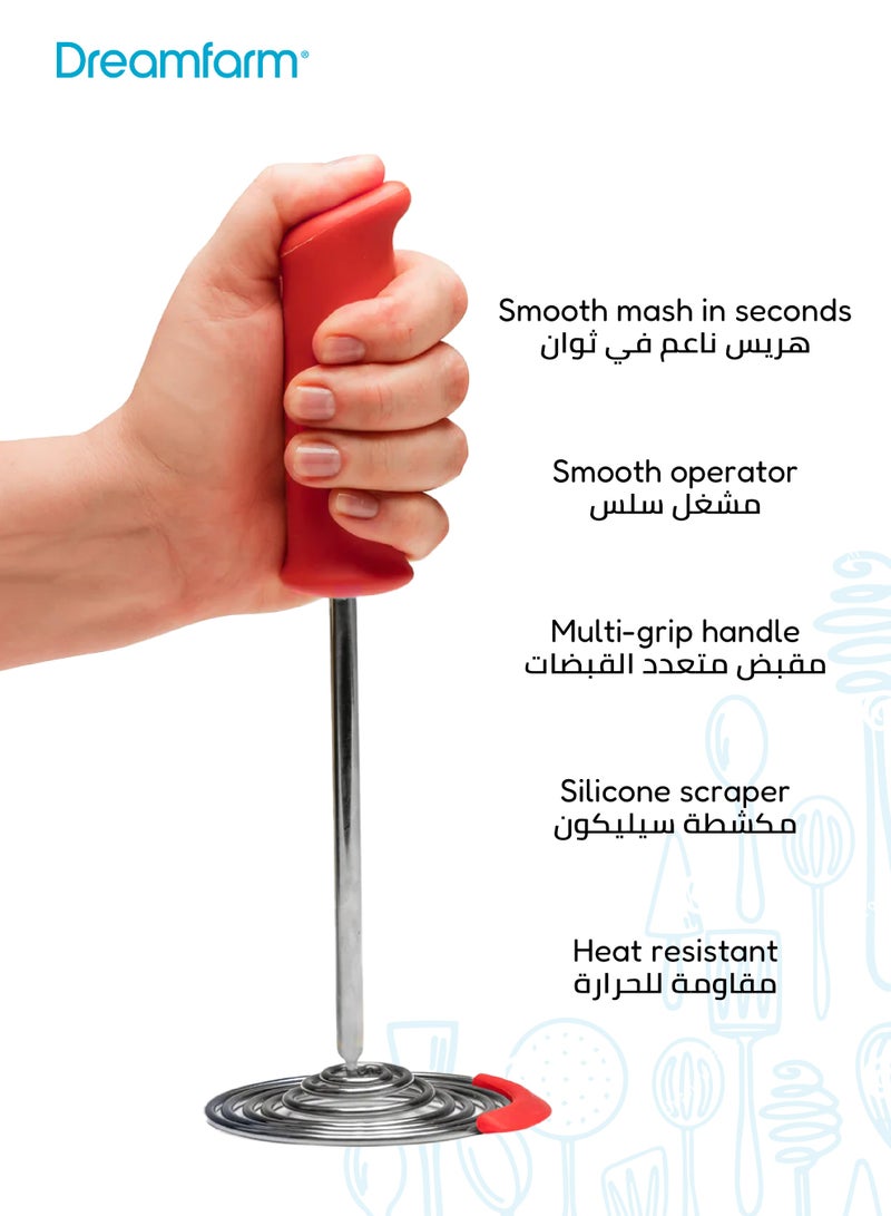Dreamfarm One-Handed Vegetable & Potato Masher | Stainless Steel Spring Coil | Soft Grip | Bowl Scraper | Dishwasher Safe | Heat Resistant 500°F | 29cm x 9cm x 3.5cm - Image 3