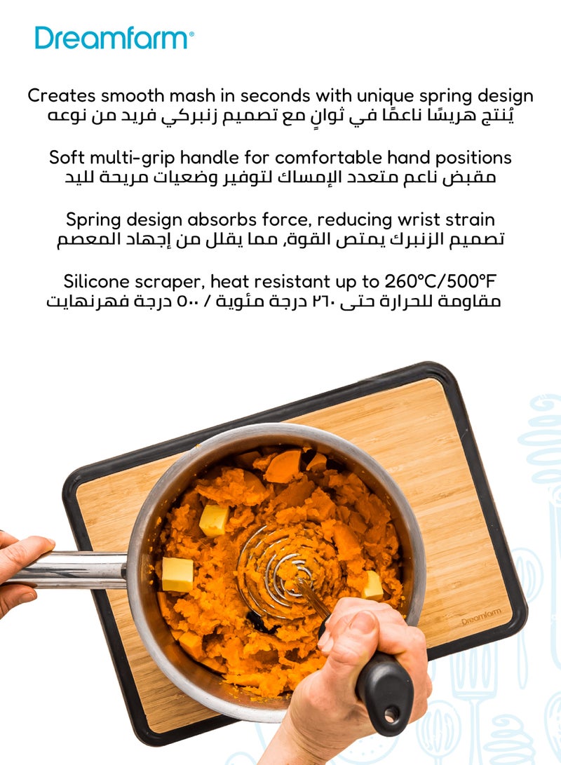 Dreamfarm One-Handed Vegetable & Potato Masher | Stainless Steel Spring Coil | Soft Grip | Bowl Scraper | Dishwasher Safe | Heat Resistant 500°F | 29cm x 9cm x 3.5cm - Image 4
