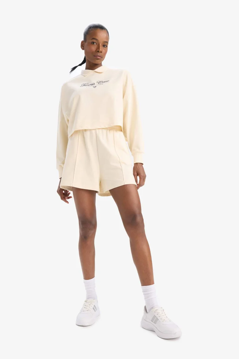 DeFacto DeFactoFit Oversize Polo Collar Slogan Printed Sports Sweatshirt