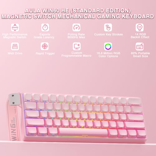 CORBOBO Aula WIN60 HE - 60% Mechanical Gaming Keyboard Wired, Hall Effect Magnetic Switch Hot Swappable,8000 Hz Polling Rate, RGB Keyboard 60 Percent Compact Design for PC (Gradient Pink) - Image 2