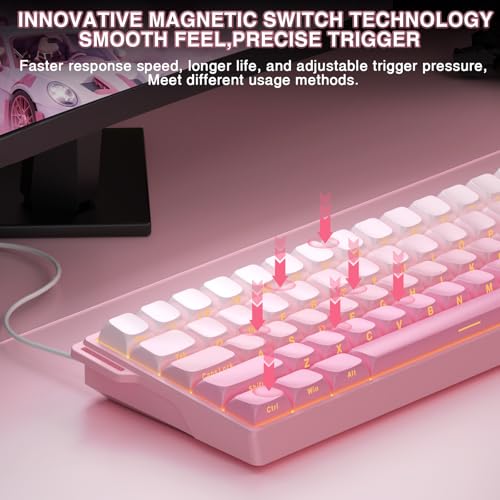 CORBOBO Aula WIN60 HE - 60% Mechanical Gaming Keyboard Wired, Hall Effect Magnetic Switch Hot Swappable,8000 Hz Polling Rate, RGB Keyboard 60 Percent Compact Design for PC (Gradient Pink) - Image 4