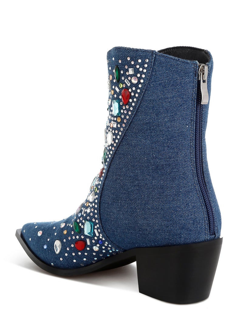 London Rag Multi Color Stones Embellished Boots in Dark Blue  - Image 3