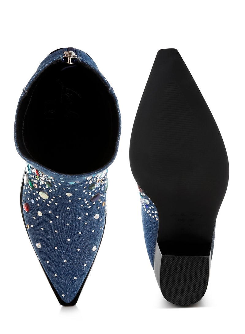 London Rag Multi Color Stones Embellished Boots in Dark Blue  - Image 4