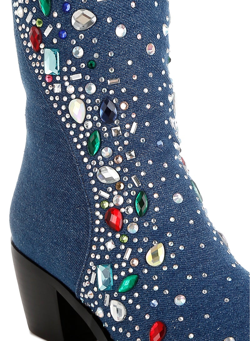 London Rag Multi Color Stones Embellished Boots in Dark Blue  - Image 5