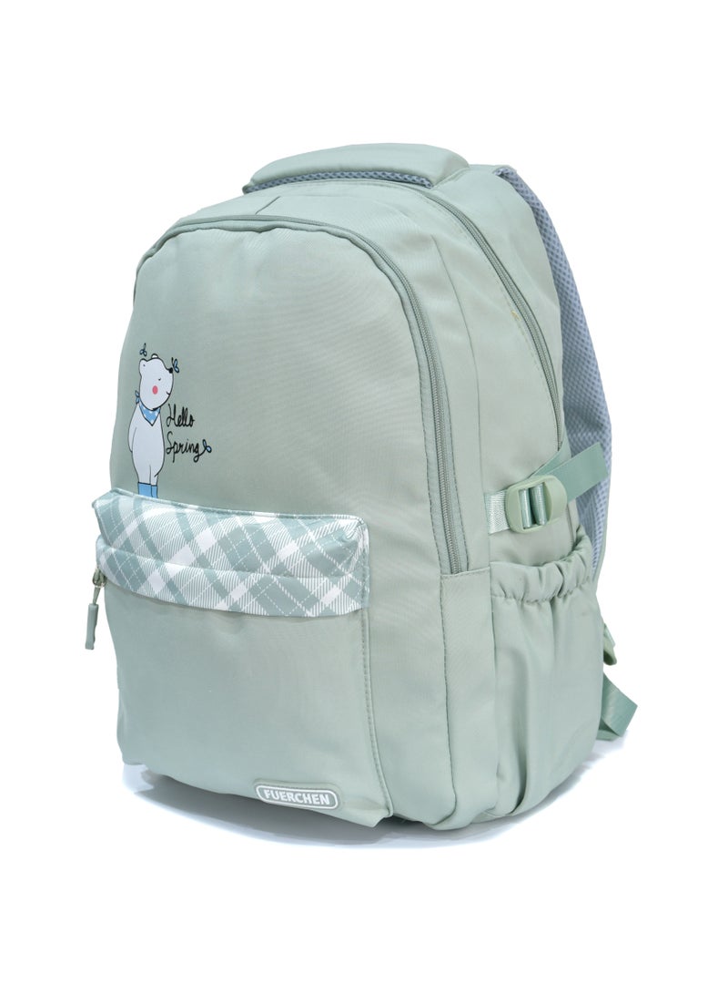 FUERCHEN High quality nylon school backpack for girls and boys, Green - Image 1