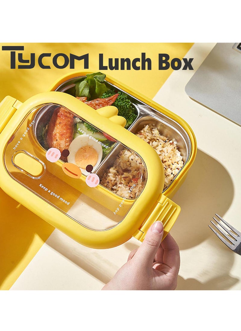 TYCOM Stainless Steel Lunch Box for Kid School Insulated Bento Lunch Box 2 Compartment Divided Lunch Containers with Lids Leakproof BFA Free Dishwasher Safe Yellow.  - Image 4