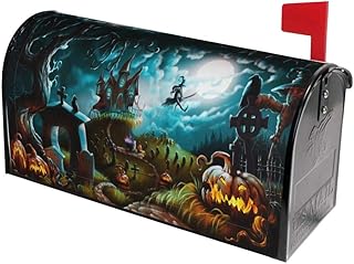 Mount Hour Mount Hour Halloween Witch Castle Moon Pumpkin Mailbox Covers Magnetic Halloween Post Box Cover Wraps Standard Size  - Image 1