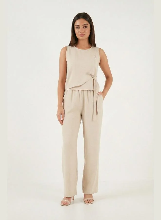 ليلا Lela Regular Fit Tie Detail Crew Neck Suit Women's SET 5866466