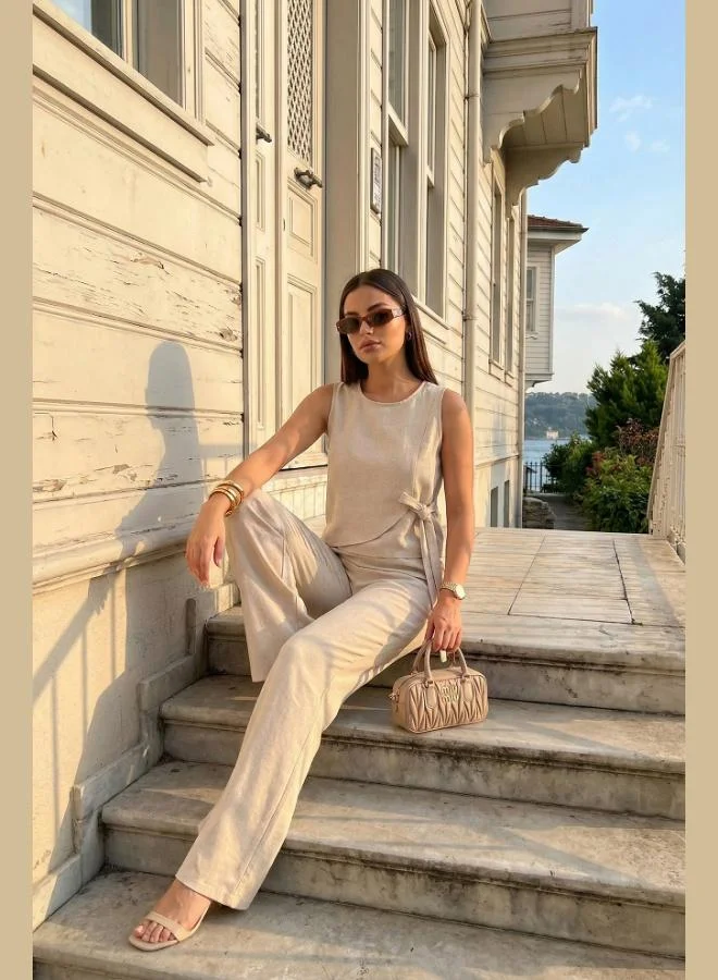 ليلا Lela Regular Fit Tie Detail Crew Neck Suit Women's SET 5866466