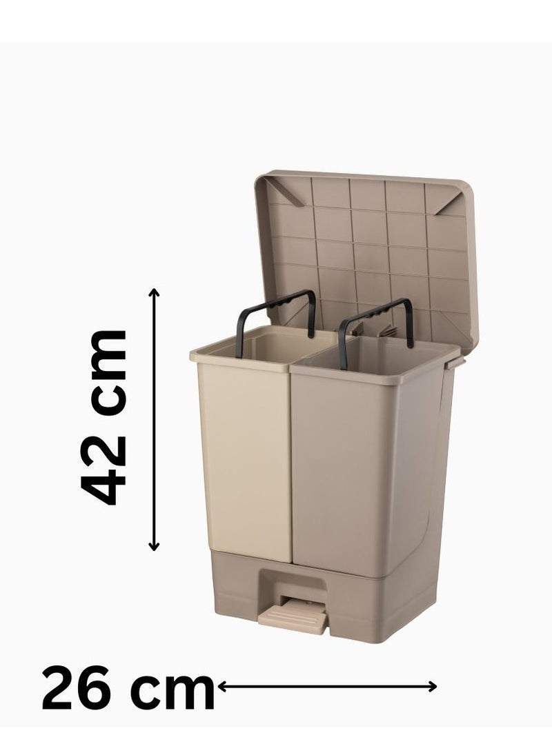 PLANET Planet Duo Pedal Waste Bin, Double Bucket & Handle in One Compact Design,Foot Pedal Motion, Made of Hard Plastic Material, Beige (20 Liters) - Image 3