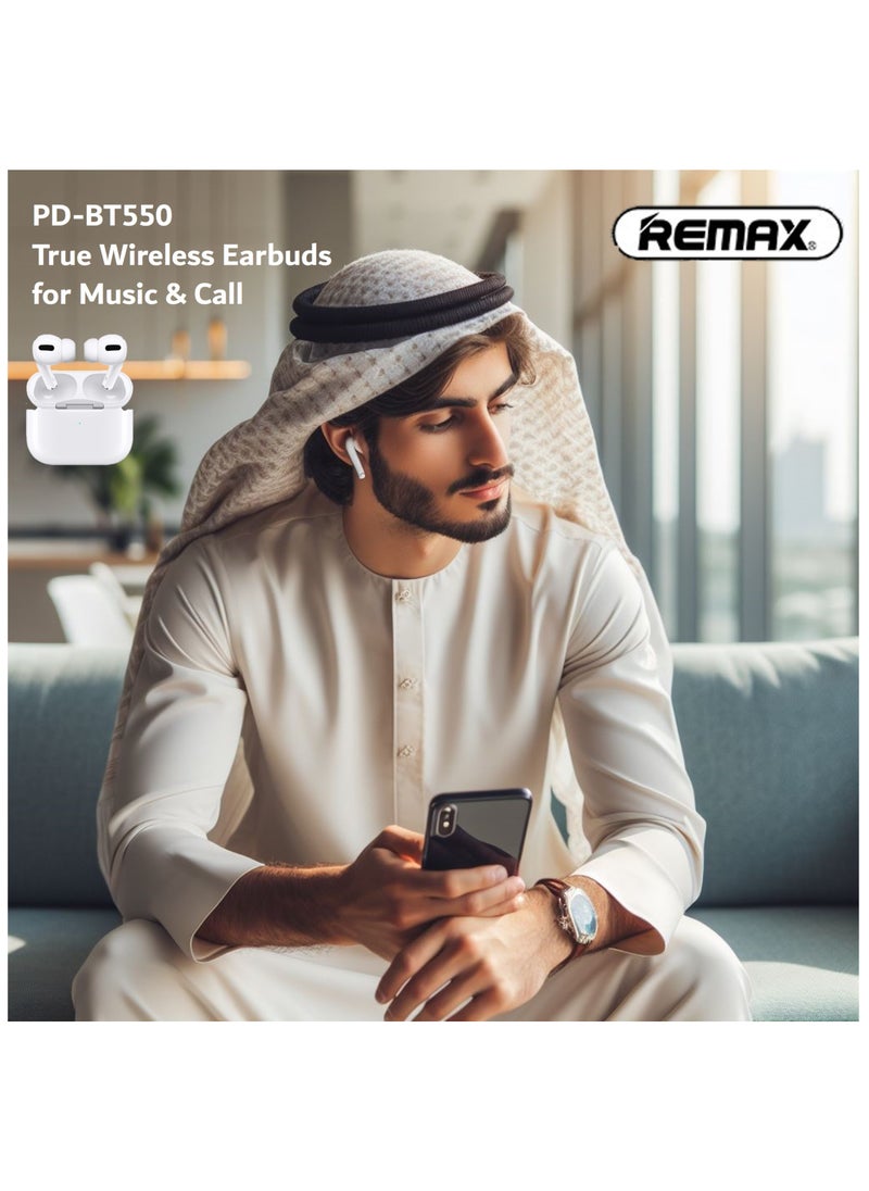 REMAX - PD-BT550 True Wireless Earphones Headphone for Music & Call, Earbuds Noise Cancellation, Calling/music 4 hours, Standby 40 hours, Standard Version, White - Image 1