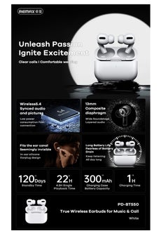 REMAX PD-BT550 True Wireless Earphones Headphone for Music & Call, Earbuds Noise Cancellation, Calling/music 4 hours, Standby 40 hours, Standard Version, White  - Image 4