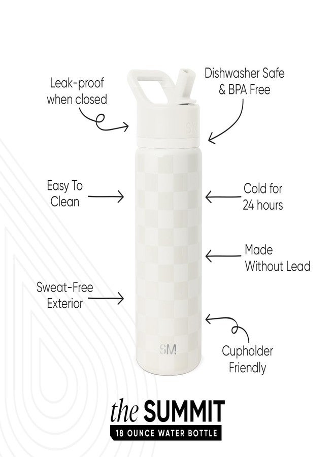 Simple Modern Kids Water Bottle with Straw Lid | Vacuum Insulated Stainless Steel Metal | Reusable Leak Proof BPA-Free Thermos for School | Summit Collection | 18oz, Cream Checkmate - Image 2