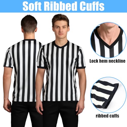 Okxiri Referee Shirt, Basketball Referee Shirt Men, V-Neck Ref Shirt Black and White Stripe, Men’s & Women’s Short Sleeve Referee Costume for Basketball, Football, Soccer (L) - Image 5
