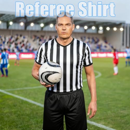 Okxiri Referee Shirt, Basketball Referee Shirt Men, V-Neck Ref Shirt Black and White Stripe, Men’s & Women’s Short Sleeve Referee Costume for Basketball, Football, Soccer (L) - Image 3