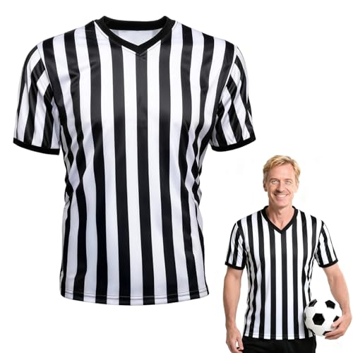 Okxiri Referee Shirt, Basketball Referee Shirt Men, V-Neck Ref Shirt Black and White Stripe, Men’s & Women’s Short Sleeve Referee Costume for Basketball, Football, Soccer (L) - Image 1
