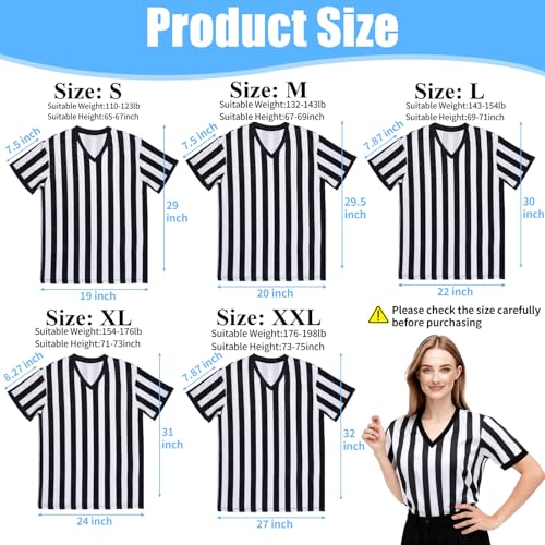 Okxiri Referee Shirt, Basketball Referee Shirt Men, V-Neck Ref Shirt Black and White Stripe, Men’s & Women’s Short Sleeve Referee Costume for Basketball, Football, Soccer (L) - Image 2