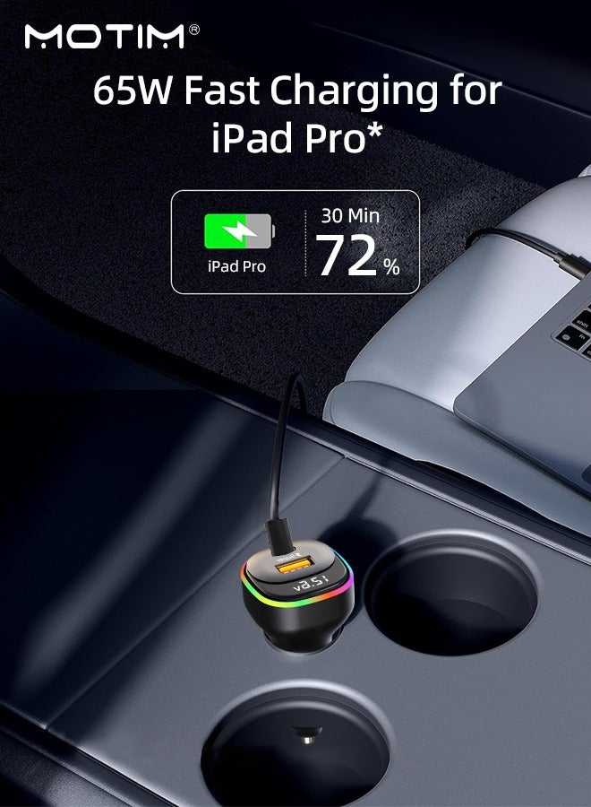 Motim Fast Car Charger with Retractable Charging Cable Fast Car Power Adapter PD36/65W with 3 Ports Charger PD Type C QC Fast Charging Car Charger MP3 Player Support TF Card & USB Disk, FM Transmitter  - Image 3