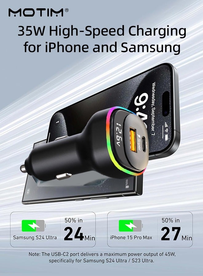 Motim Fast Car Charger with Retractable Charging Cable Fast Car Power Adapter PD36/65W with 3 Ports Charger PD Type C QC Fast Charging Car Charger MP3 Player Support TF Card & USB Disk, FM Transmitter  - Image 4