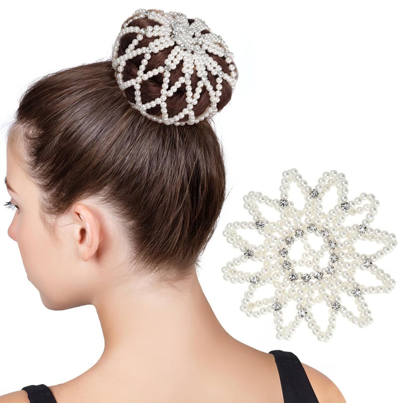 KALLORY Handmade Tocados Hair Accessories - Crochet Hair Nets, Bun Covers, Hair Loops with Pearls
