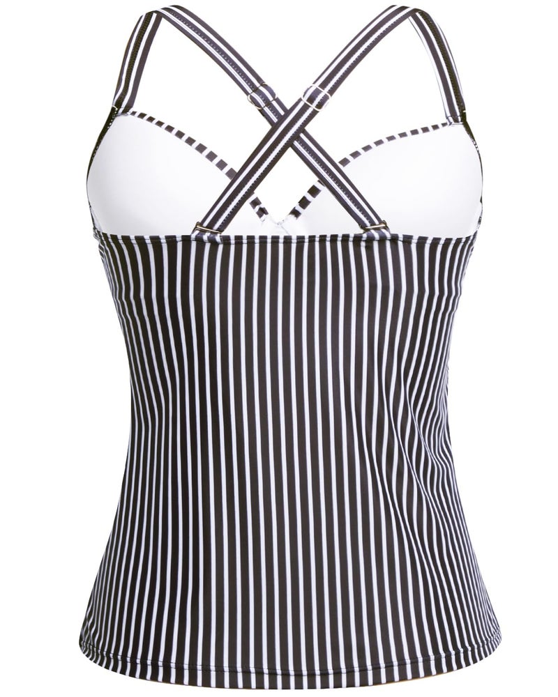 Yonique Women's Underwire Tankini Top Only - Push Up Swimsuit Top with Bra Support Tummy Control Bathing Suit Top No Bottom 2025 Black Striped XXL - Image 3