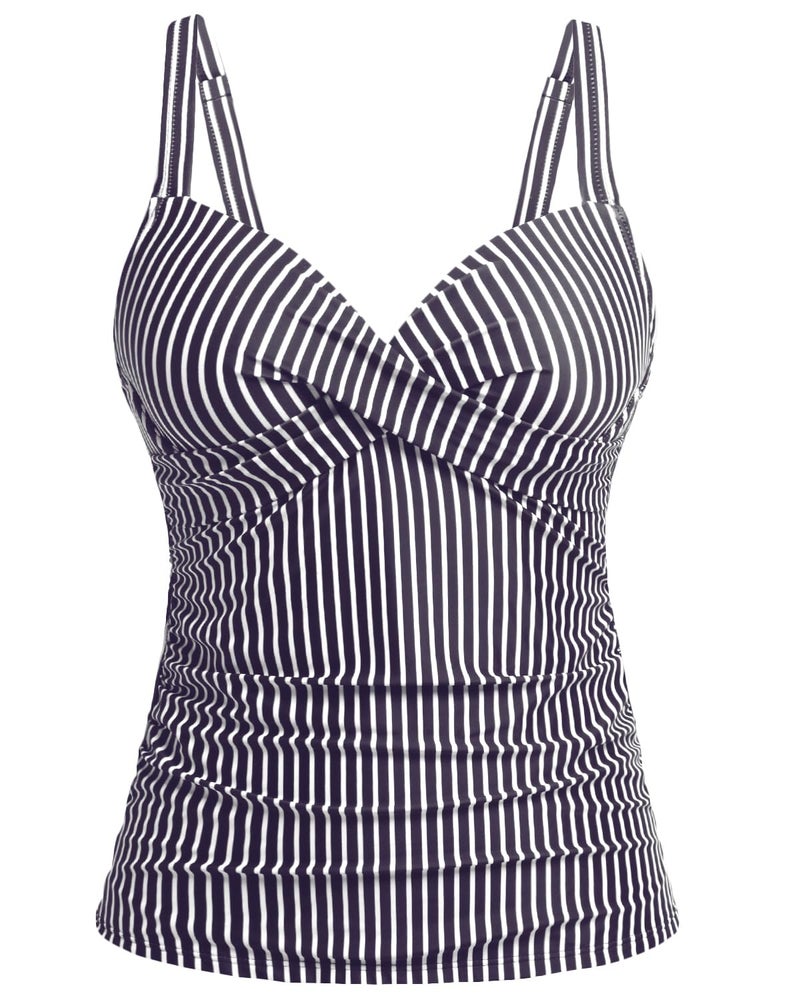 Yonique Women's Underwire Tankini Top Only - Push Up Swimsuit Top with Bra Support Tummy Control Bathing Suit Top No Bottom 2025 Black Striped XXL - Image 1
