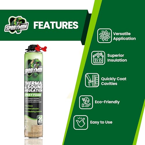 Sprayman Spray Foam Insulation Kit (240 Sq.Ft.) - Closed Cell Polyurethane Expanding Foam Sealant, Thermal & Acoustic Protection for Wall and Attic - Gun & Cleaner Included, 27.1 oz, 12 Pack - Image 3