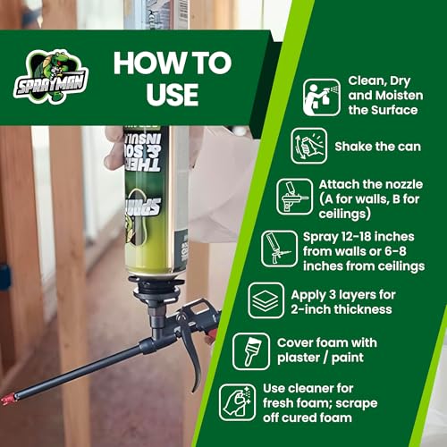 Sprayman Spray Foam Insulation Kit (240 Sq.Ft.) - Closed Cell Polyurethane Expanding Foam Sealant, Thermal & Acoustic Protection for Wall and Attic - Gun & Cleaner Included, 27.1 oz, 12 Pack - Image 4
