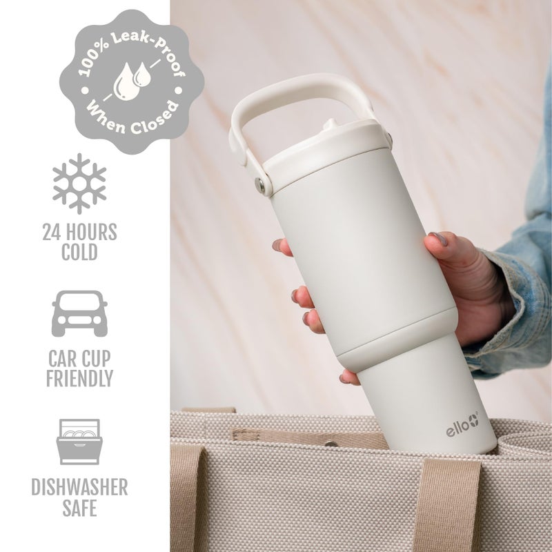 Ello Oasis Go+ 26oz Tumbler with Top Handle and Retracting Straw | Reusable Insulated Stainless Steel Cup, 100% Leakproof Water Bottle, 24 Hours Cold, Cup Holder Friendly For Travel | Mineral - Image 4