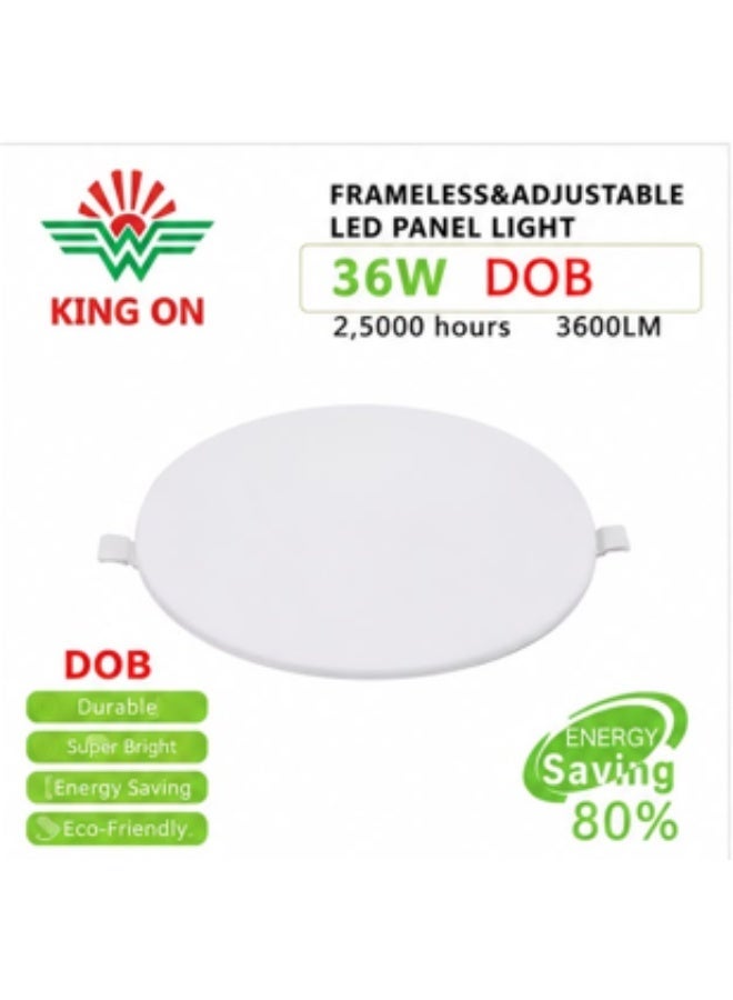 KING ON 36W Frameless Adjustable LED Panel Light | Round Recessed Ceiling Light | DOB LED Technology | 3600 Lumens | Energy Saving | White - Image 1