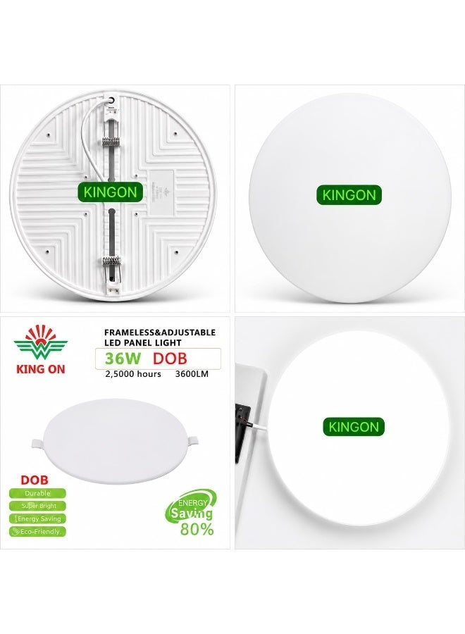 KING ON 36W Frameless Adjustable LED Panel Light | Round Recessed Ceiling Light | DOB LED Technology | 3600 Lumens | Energy Saving | White - Image 3
