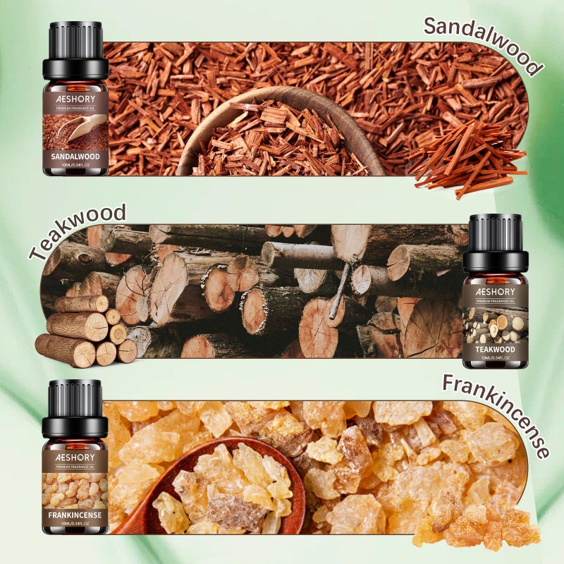 Aeshory Woody Essential Oils Set - 6x10ML Woody Scents Fragrance Oil for Candle Making, Diffuser - Teakwood, Sandalwood, Cedarwood, Cyperss, Forest Pine, Frankincense Aromatherapy Oils - Image 4