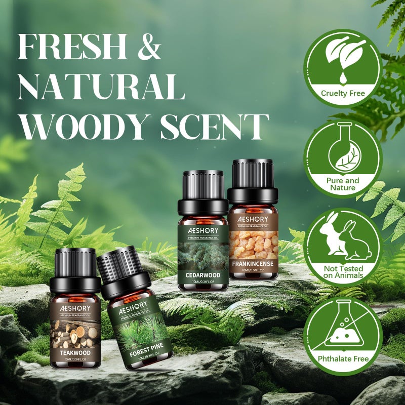 Aeshory Woody Essential Oils Set - 6x10ML Woody Scents Fragrance Oil for Candle Making, Diffuser - Teakwood, Sandalwood, Cedarwood, Cyperss, Forest Pine, Frankincense Aromatherapy Oils - Image 2