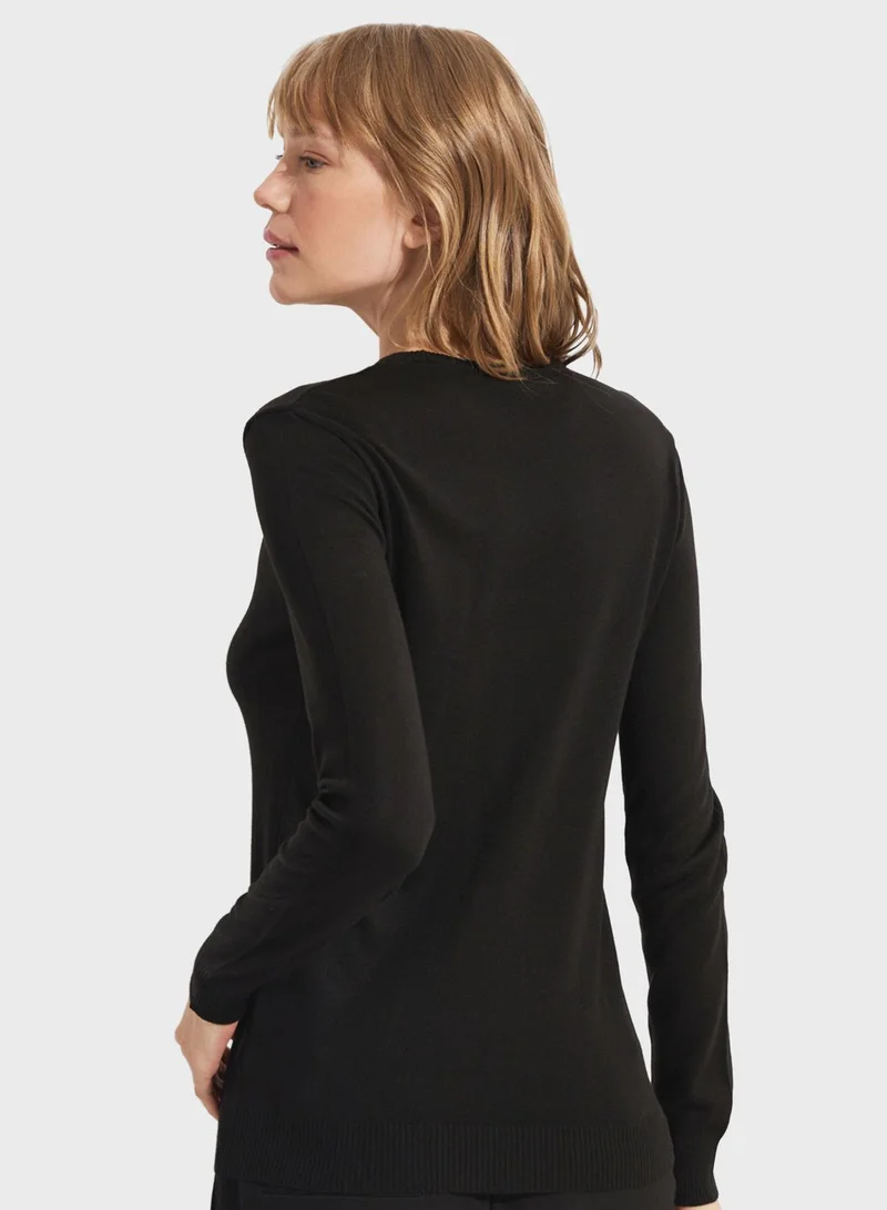 June Openwork Detail Crew Neck Sweater