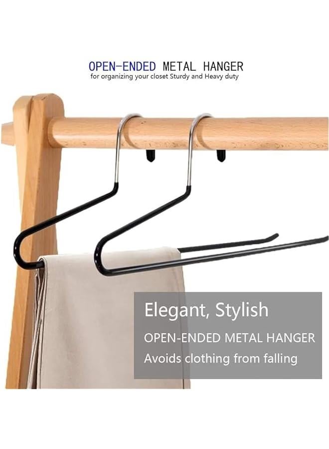 TRASSLE 10 Pack Clothes Hangers,Slack/Trousers Pants Hangers, Strong Durable Anti-Rust Chrome Metal Hanger,Non Slip Rubber Coating,Slim & Space Saving,Open Ended Design for Jeans (Black)  - Image 2