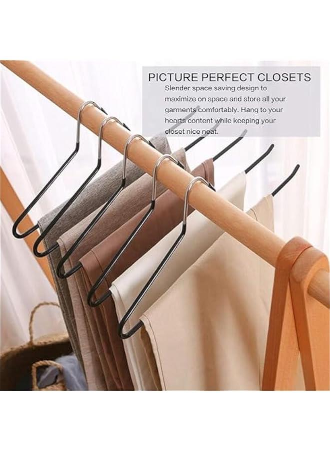 TRASSLE 10 Pack Clothes Hangers,Slack/Trousers Pants Hangers, Strong Durable Anti-Rust Chrome Metal Hanger,Non Slip Rubber Coating,Slim & Space Saving,Open Ended Design for Jeans (Black)  - Image 3