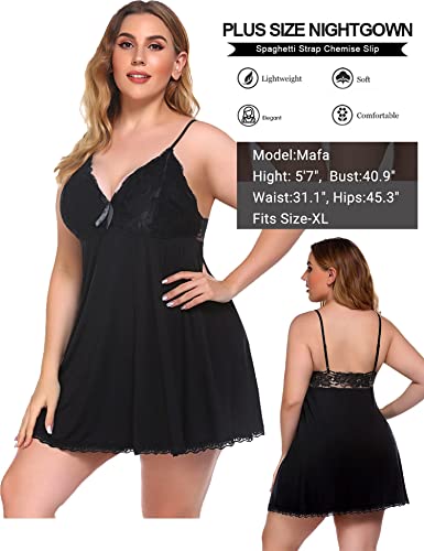 Avidlove Womens Sleepwear Lace Babydoll Sexy Chemise V-Neck Nightgown Modal Nightie(Black,S) - Image 5