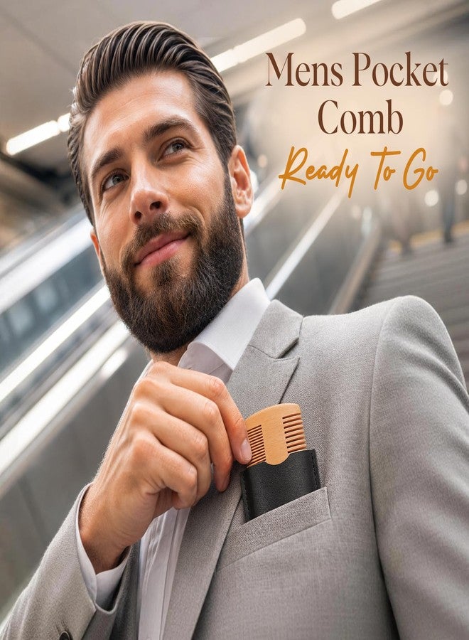 Futricy Wooden Beard Comb for Men - Dual Action Fine & Coarse Teeth Wooden Pocket Hair Mustache Comb with Case, Perfect for use with Balms and Oils, Mens Gifts Stocking Stuffers for Men, Men's Grooming Kit - Image 5