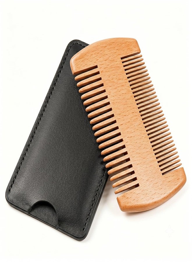 Futricy Wooden Beard Comb for Men - Dual Action Fine & Coarse Teeth Wooden Pocket Hair Mustache Comb with Case, Perfect for use with Balms and Oils, Mens Gifts Stocking Stuffers for Men, Men's Grooming Kit - Image 1
