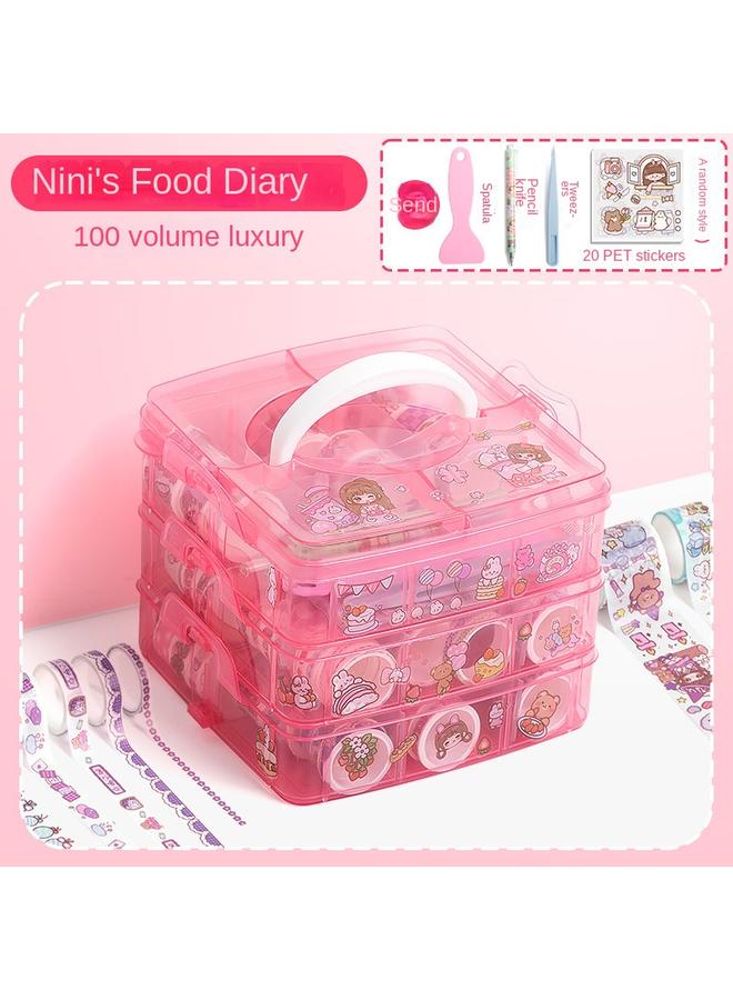 Bluejw Luxury 100 Roll Hand Account Tape Sticker Suit Color Film And Paper Tape Cartoon Cute Girl Gift Box - Image 1