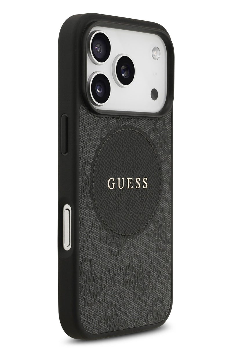 GUESS iPhone 17 Pro MagSafe Case 4G PU Leather With Round Patch & Classic Logo / Magsafe Compatible / Ultra Slim / lightweight design / Easy Installation - Black - Image 4