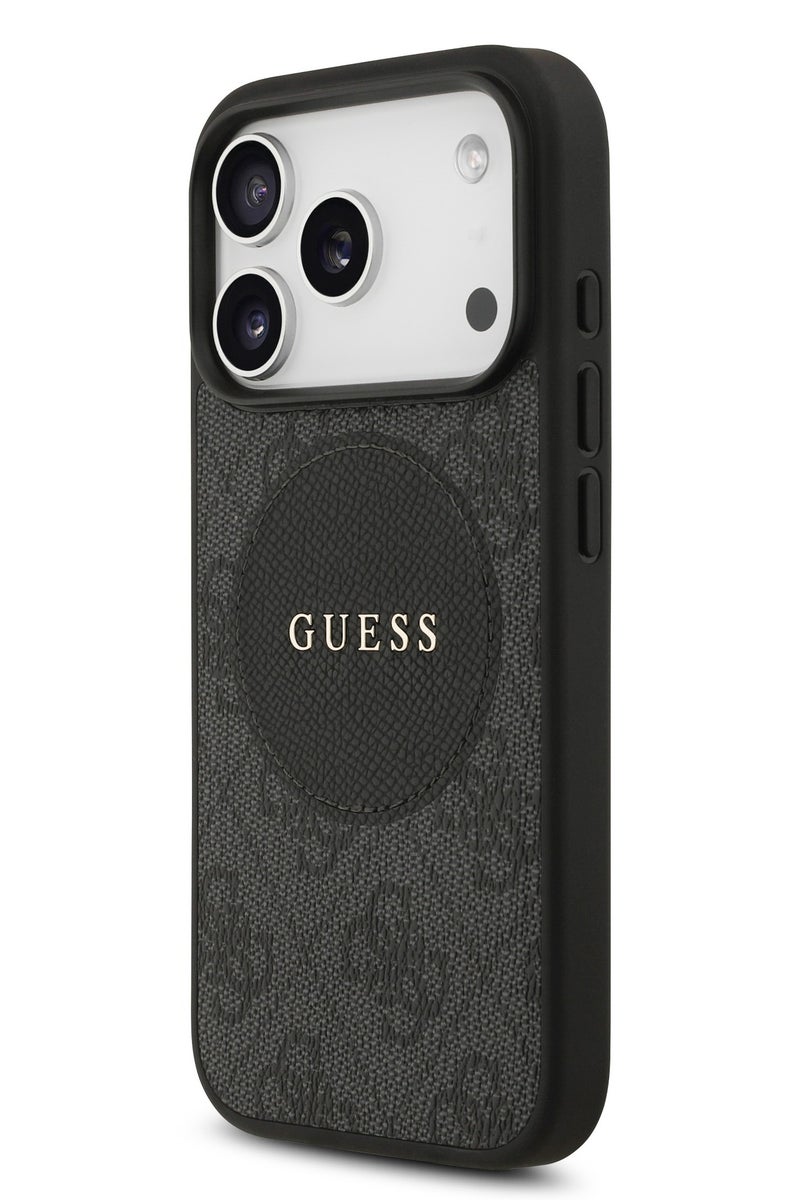 GUESS iPhone 17 Pro MagSafe Case 4G PU Leather With Round Patch & Classic Logo / Magsafe Compatible / Ultra Slim / lightweight design / Easy Installation - Black - Image 3