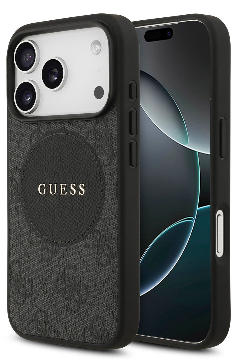 GUESS iPhone 17 Pro MagSafe Case 4G PU Leather With Round Patch & Classic Logo / Magsafe Compatible / Ultra Slim / lightweight design / Easy Installation - Black - Image 2
